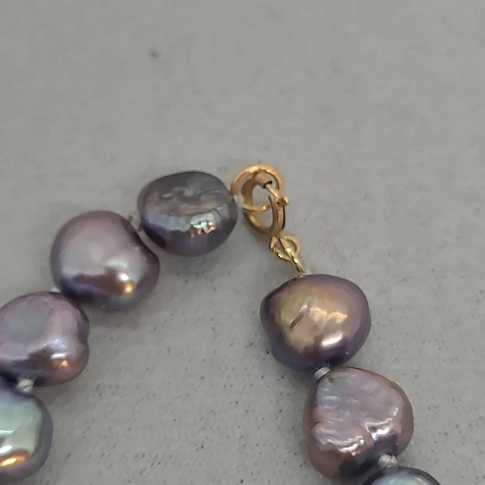 Vintage Peacock Baroque Freshwater Pearl Necklace Gray Purple Iridescent